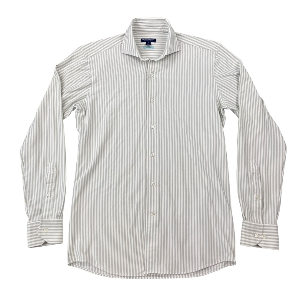 Peter Millar Crown Crafted Excursionist Flex Shirt Mens Small White Gray Striped